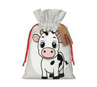 Lootpe Cartoon Milk Cow Print Large Christmas Gift Bags,Reusable Holiday Bags For Gifts,Drawstrings Burlap Goody Gift Bags