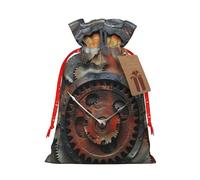 Lootpe Clock Gear Print Large Christmas Gift Bags,Reusable Holiday Bags For Gifts,Drawstrings Burlap Goody Gift Bags