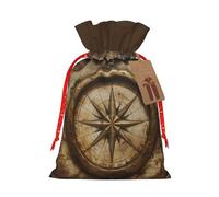 Lootpe Compass Map Nautical Print Large Christmas Gift Bags,Reusable Holiday Bags For Gifts,Drawstrings Burlap Goody Gift Bags