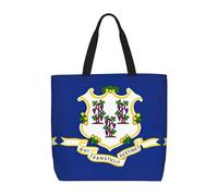 Lootpe Connecticut State Flag Print Tote Bag For Women, Work Handbags, Large Capacity Casual Shoulder Handbags, For Travel Gym