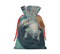 Lootpe Crazy Save Manatee Print Large Christmas Gift Bags,Reusable Holiday Bags For Gifts,Drawstrings Burlap Goody Gift Bags
