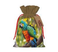 Lootpe Fantastic Parrot Feather Print Large Christmas Gift Bags,Reusable Holiday Bags For Gifts,Drawstrings Burlap Goody Gift Bags