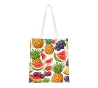 lootpe Fresh Juicy Fruits Pineapple Berries Grape Orange Print Aesthetic Canvas Tote Bag, Lightweight Tote Bag, Reusable Grocery Bags, For Shopping Gym Work