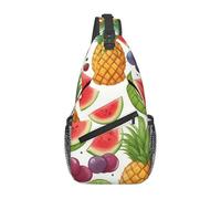 lootpe Fresh Juicy Fruits Pineapple Berries Grape Orange Print Daily Crossbody Sling Bag, Shoulder Backpack Chest Bag Daypacks, For Outdoor Travel Casual