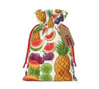 Lootpe Fresh Juicy Fruits Pineapple Berries Grape Orange Print Large Christmas Gift Bags,Reusable Holiday Bags For Gifts,Drawstrings Burlap Goody Gift Bags