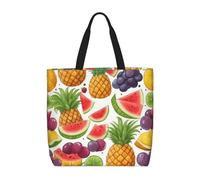 Lootpe Fresh Juicy Fruits Pineapple Berries Grape Orange Print Tote Bag For Women, Work Handbags, Large Capacity Casual Shoulder Handbags, For Travel Gym