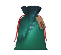 Lootpe Galaxy Green Print Large Christmas Gift Bags,Reusable Holiday Bags For Gifts,Drawstrings Burlap Goody Gift Bags