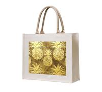 lootpe Gold Pineapple Background Print Tote Bag, Personalized Present Bag, Canvas Beach Travel Bag, Shopping Bags, Gift For Women Mom