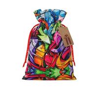 Lootpe Graffiti Drawing Print Large Christmas Gift Bags,Reusable Holiday Bags For Gifts,Drawstrings Burlap Goody Gift Bags