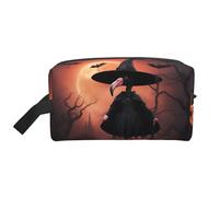 Lootpe Halloween Flamingo Witch Hat Print Makeup Bag, Portable Travel Makeup Pouch, Toiletry Organizer, Large Make Up Bag For Women