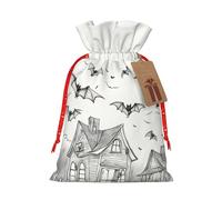 Lootpe Halloween Flying Bats 1 Print Large Christmas Gift Bags,Reusable Holiday Bags For Gifts,Drawstrings Burlap Goody Gift Bags