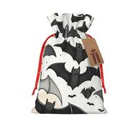 Lootpe Halloween Flying Bats Print Large Christmas Gift Bags,Reusable Holiday Bags For Gifts,Drawstrings Burlap Goody Gift Bags
