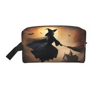 Lootpe Halloween Witch Flying 2 Print Makeup Bag, Portable Travel Makeup Pouch, Toiletry Organizer, Large Make Up Bag For Women
