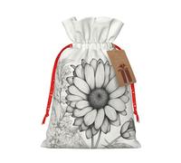 Lootpe Hand Drawn Flower 1 Print Large Christmas Gift Bags,Reusable Holiday Bags For Gifts,Drawstrings Burlap Goody Gift Bags