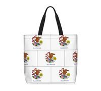 Lootpe Illinois State Flag Print Tote Bag For Women, Work Handbags, Large Capacity Casual Shoulder Handbags, For Travel Gym