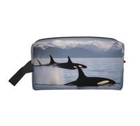 Lootpe Killer Whales Swim Along Print Makeup Bag, Portable Travel Makeup Pouch, Toiletry Organizer, Large Make Up Bag For Women