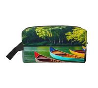 Lootpe Lake With Boats Canoes Park Print Makeup Bag, Portable Travel Makeup Pouch, Toiletry Organizer, Large Make Up Bag For Women
