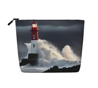 lootpe Lighthouse In Storm Print Travel Makeup Bag, Large Capacity Cosmetic Bags For Women, Portable Cosmetic Bag, Toiletry Bag
