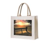 lootpe Lonely Bench Sunset Print Tote Bag, Personalized Present Bag, Canvas Beach Travel Bag, Shopping Bags, Gift For Women Mom