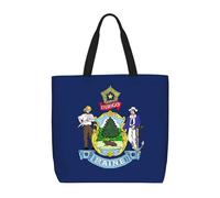 Lootpe Maine State Flag Print Tote Bag For Women, Work Handbags, Large Capacity Casual Shoulder Handbags, For Travel Gym