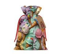 Lootpe Many Colored Ice Cream Print Large Christmas Gift Bags,Reusable Holiday Bags For Gifts,Drawstrings Burlap Goody Gift Bags