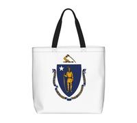 Lootpe Massachusetts State Flag Print Tote Bag For Women, Work Handbags, Large Capacity Casual Shoulder Handbags, For Travel Gym