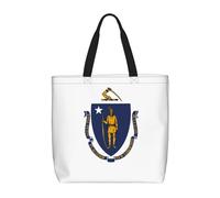 Lootpe Massachusetts State Flag Print Tote Bag For Women, Work Handbags, Large Capacity Casual Shoulder Handbags, For Travel Gym