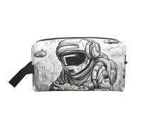 Lootpe Monochrome Sketch Style Gaming Print Makeup Bag, Portable Travel Makeup Pouch, Toiletry Organizer, Large Make Up Bag For Women
