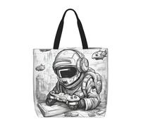 Lootpe Monochrome Sketch Style Gaming Print Tote Bag For Women, Work Handbags, Large Capacity Casual Shoulder Handbags, For Travel Gym