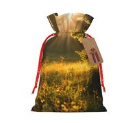 Lootpe Morning Sunlight In Wilderness Print Large Christmas Gift Bags,Reusable Holiday Bags For Gifts,Drawstrings Burlap Goody Gift Bags