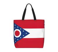 Lootpe Ohio State Flag Print Tote Bag For Women, Work Handbags, Large Capacity Casual Shoulder Handbags, For Travel Gym