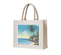 lootpe Palm Tree Rocky Shore Print Tote Bag, Personalized Present Bag, Canvas Beach Travel Bag, Shopping Bags, Gift For Women Mom