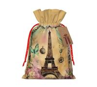 Lootpe Paris Eiffel Tower Print Large Christmas Gift Bags,Reusable Holiday Bags For Gifts,Drawstrings Burlap Goody Gift Bags
