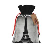 Lootpe Parisian Coffee Eiffel Tower Print Large Christmas Gift Bags,Reusable Holiday Bags For Gifts,Drawstrings Burlap Goody Gift Bags