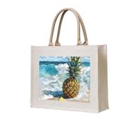 lootpe Pineapple By The Sea Print Tote Bag, Personalized Present Bag, Canvas Beach Travel Bag, Shopping Bags, Gift For Women Mom
