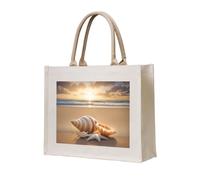 lootpe Seashell Landscape On The Beach Print Tote Bag, Personalized Present Bag, Canvas Beach Travel Bag, Shopping Bags, Gift For Women Mom