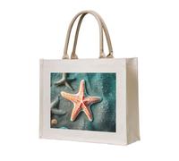 lootpe Seashells Starfish Print Tote Bag, Personalized Present Bag, Canvas Beach Travel Bag, Shopping Bags, Gift For Women Mom