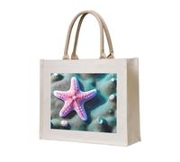 lootpe Seashells Starfish Print Tote Bag, Personalized Present Bag, Canvas Beach Travel Bag, Shopping Bags, Gift For Women Mom