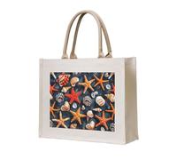 lootpe Starfish And Seashell Pattern Print Tote Bag, Personalized Present Bag, Canvas Beach Travel Bag, Shopping Bags, Gift For Women Mom