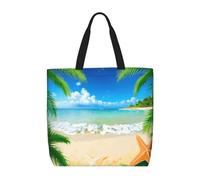 Lootpe Starfish Beach Sea Palms Print Tote Bag For Women, Work Handbags, Large Capacity Casual Shoulder Handbags, For Travel Gym