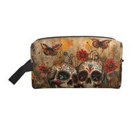 Lootpe Sugar Skulls Butterfly Print Makeup Bag, Portable Travel Makeup Pouch, Toiletry Organizer, Large Make Up Bag For Women