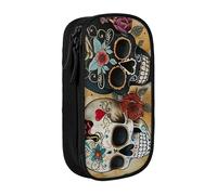 Lootpe Sugar Skulls Butterfly Print Pencil Case,Storage Bag, Large Capacity Pencil Box, Portable Office Pen Bag With Zipper