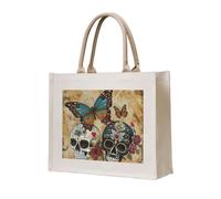 lootpe Sugar Skulls Butterfly Print Tote Bag, Personalized Present Bag, Canvas Beach Travel Bag, Shopping Bags, Gift For Women Mom