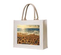 lootpe Sunflowers Sea Print Tote Bag, Personalized Present Bag, Canvas Beach Travel Bag, Shopping Bags, Gift For Women Mom