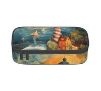 lootpe The Seaside Lighthouse Print Large Capacity Pencil Pouch, Office Stationery Organizer, Portable Pen Bag For Office