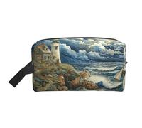 Lootpe The Seaside Lighthouse Print Makeup Bag, Portable Travel Makeup Pouch, Toiletry Organizer, Large Make Up Bag For Women