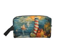 Lootpe The Seaside Lighthouse Print Makeup Bag, Portable Travel Makeup Pouch, Toiletry Organizer, Large Make Up Bag For Women