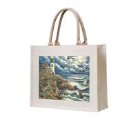 lootpe The Seaside Lighthouse Print Tote Bag, Personalized Present Bag, Canvas Beach Travel Bag, Shopping Bags, Gift For Women Mom
