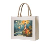 lootpe The Seaside Lighthouse Print Tote Bag, Personalized Present Bag, Canvas Beach Travel Bag, Shopping Bags, Gift For Women Mom