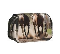 lootpe Three Running Horses Print Large Capacity Pencil Case,Marker Pouch, Stationery Organizer Pouch,Portable Office Pen Bag